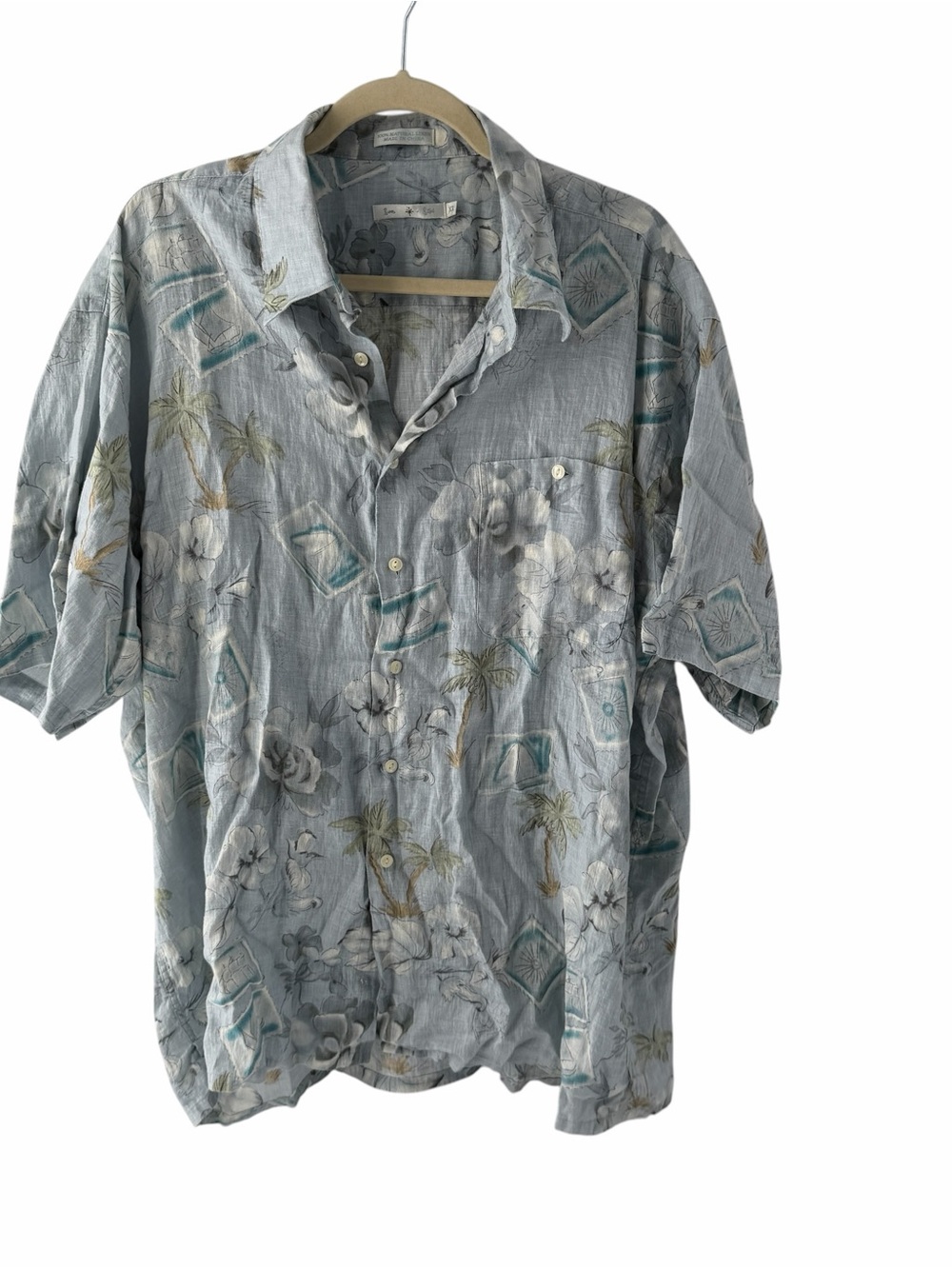 100% Linen Men’s XL Resortwear  Hawaiian Short Sleeve Button-Up Casual Shirt
